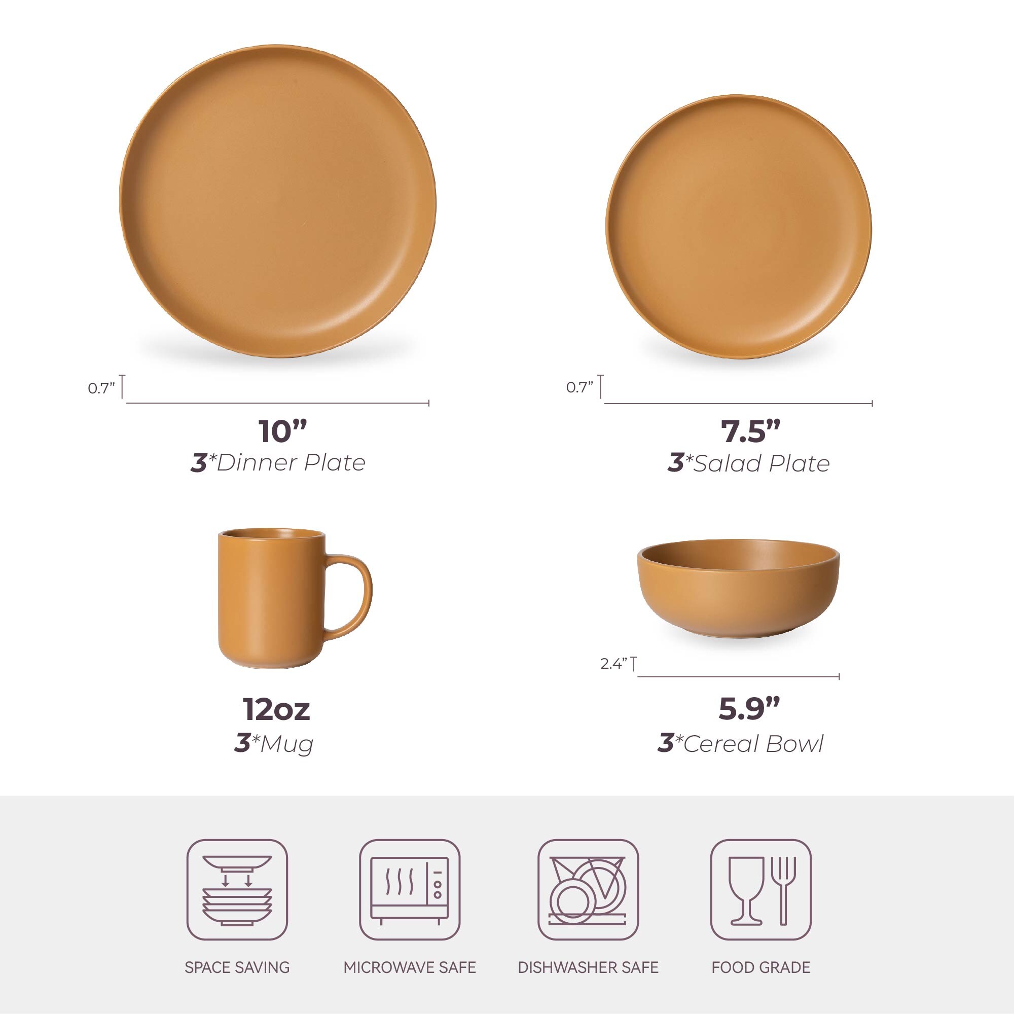 12-Piece Stoneware Dinnerware Sets With Mugs | Microwave & Dishwasher Safe | Non-Toxic Dinner Plates Bowls Set | Stackable Matte Glaze Kitchenware For 3_voghion.com
